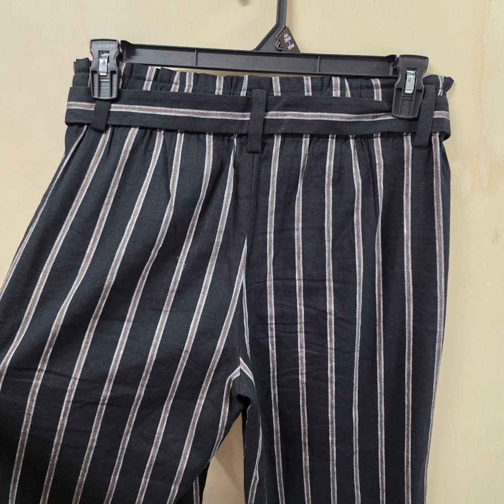 J. Jill Linen Stretch Striped Paperbag Wide Leg Crop Pants Black Petite Small - Picture 8 of 16
